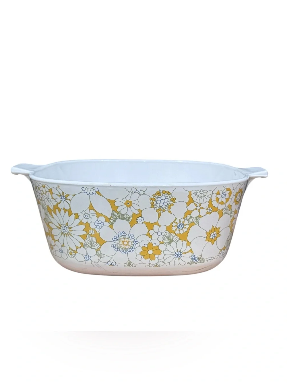 Vintage Corningware White Ceramic Casserole with Navy Marking